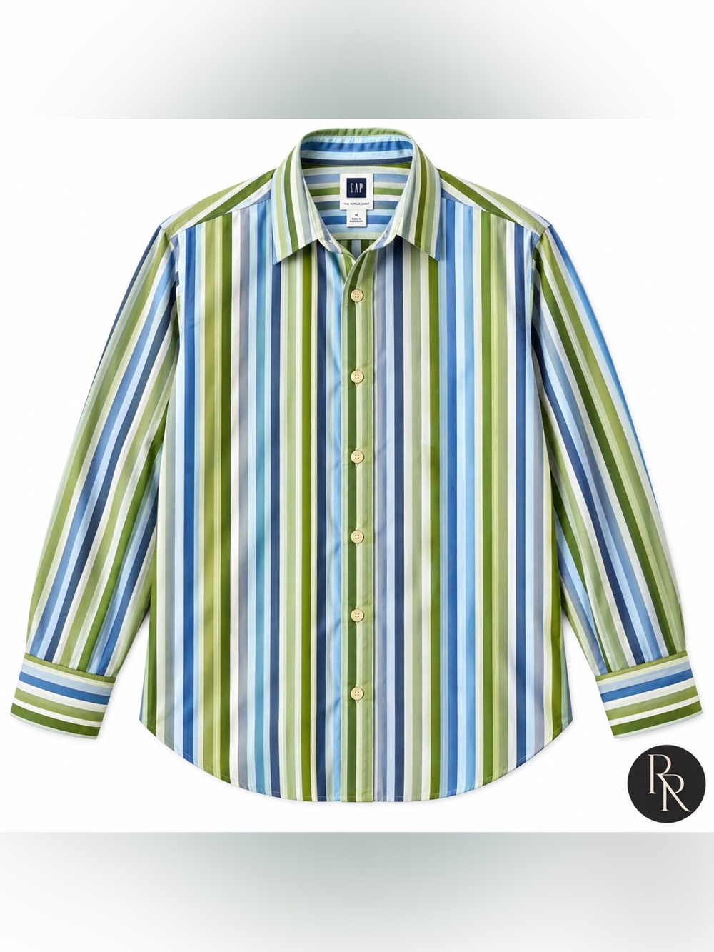 GAP Premium Men’s M Blue Green Striped Long Sleeve Button Up Shirt
